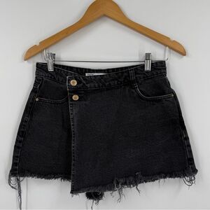 ZARA Asymmetrical Denim Wrap Skort in Black | Size Medium